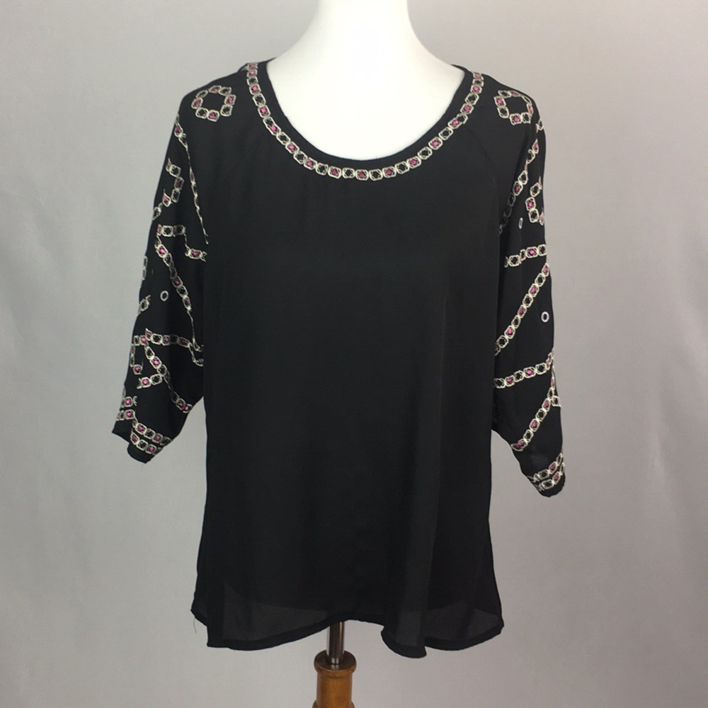 Francesca’s Navy Embroidered Top